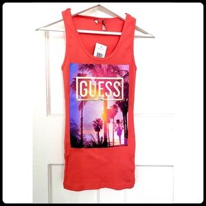 Guess Tank Top Vibrant Orange with Gold LA…